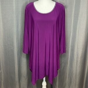 BLOSSOM BY P PURPLE 3/4 SLEEVED ASYMMETRICAL HANKY HEM BLOUSE SIZE 1XL